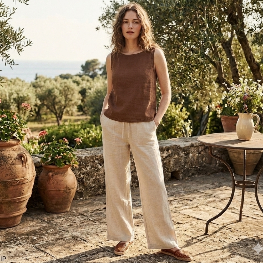 Casual Light Beige Never Worn Linen Pants
